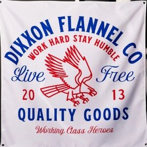 DIXXON Flannel Co. NWT, 'Quality Goods' Garage Banner 36x36in. RWB